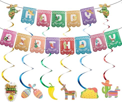 Mexican Themed Happy Birthday Banner Mexican Taco Bout Party Banner Mexican Papel Picado Garland for Cinco De Mayo Party Backdrops Decorations Fiesta Party Supplies in Saudi Arabia