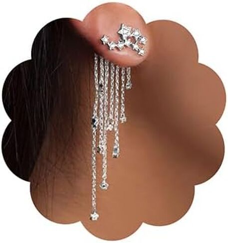 fxmimior Women Bridal Vintage Star Long Tassels Rhinestones Shiny Stud Dangle Earrings Fashion Gold Simple Earrings for Women and Girls (Gold) in Kuwait