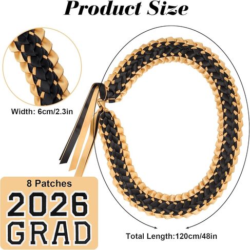 HELILTD 9PCS شريط التخرج يدويًا Leis Grad Class Of 2024 Double Loved Necklace Graduation Leis 2024 Black and Gold for Women and Men in Kuwait