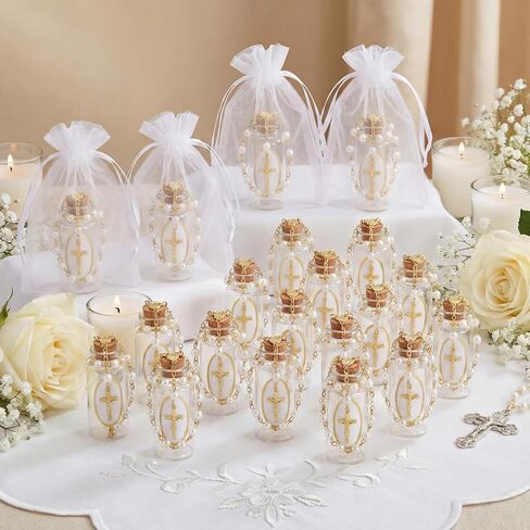 Chuangdi 109 Pcs 36 Sets Holy Bottles Glass with Cross Rosary Catholic Holy Container Empty Cork Stopper Bottles for Christian Church First Communion Baptism Party Favor Gifts in Saudi Arabia