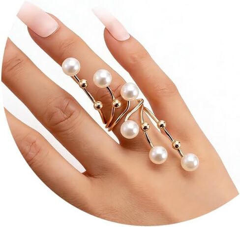 GIGB PBDK Gold Stacking Pearl Rings for Women, Rhinestones Exaggerated Pearls Irregular Opening Knuckle Joint Rings, Trendy for Statement Jewelry Gift in Saudi Arabia