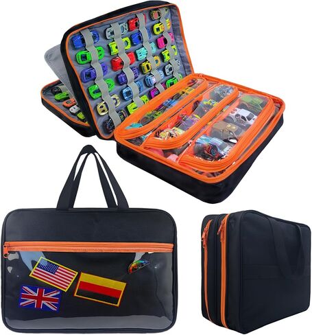 96 Toy Cars Storage Case Compatible with Toy Cars,Hot Wheels Carrying Case,Matchbox Cars Storage Case,Carrying Case for Hot Wheels Cars/Matchbox Cars/Mini Toys/Small Dolls(Bag Only)(Black 96) in Kuwait
