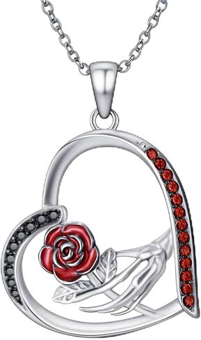 Black Skeleton Hand Red Rose Necklace 925 Sterling Silver Heart Halloween Pendant Necklace Gothic Jewelry For Women Man in Kuwait