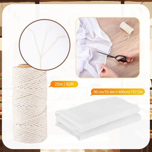 Boao Cheesecloth and Cooking Twine, 35 x 78 Inch Reusable, Unbleached Cotton Fabric Kitchen Cheese Cloth with Cooking Twine 1/4 Cone Cotton 50 Meter for Meat, Straining, Baking, Filtering in Kuwait