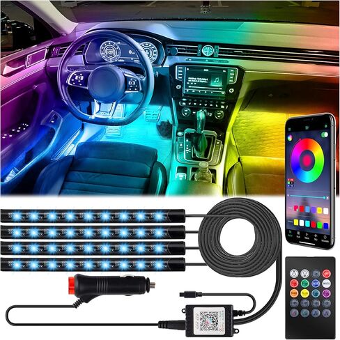 LED Strip Lights with USB Adapter: Ambient Car Lighting Kit, App & Remote Control, Music Sync Mode, 4Pcs Strip Lights for SUVs & Trucks, 5V in Kuwait