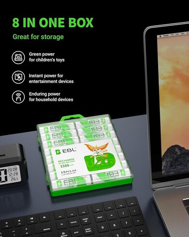 EBL Pack of 16 AA Batteries Rechargeable NiMH 2300mAh Everyday Battery in Kuwait