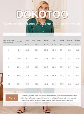 بدلة قفز نسائية من Dokotoo برقبة على شكل حرف V وأزرار وأكمام واسعة وخصر عالي وساق واسعة، بدلة قفز غير رسمية فضفاضة مع جيوب in Kuwait