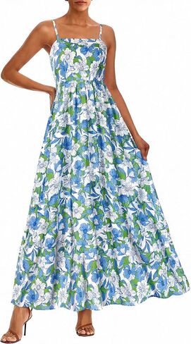 PRETTYGARDEN Summer Dresses for Women 2025 Beach Maxi Dress Spaghetti Strap Floral Boho A Line Wedding Guest Flowy Long Dress in Saudi Arabia