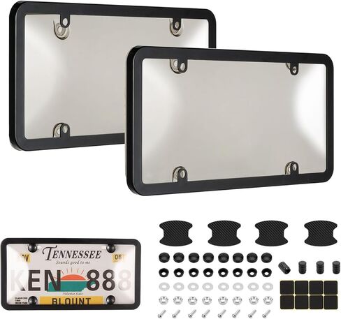 License Plate Cover & Frames, 2 Pack Clear License Plate Protector, ABS Car Front/Rear License Plate Frame with Screws Caps, Fit Any Standard US Plates in Kuwait
