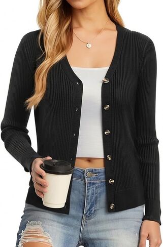 Grace Karin Women’s Button Up v Neck Long Sleeve Soft Basic Cardigan Sweater in Kuwait