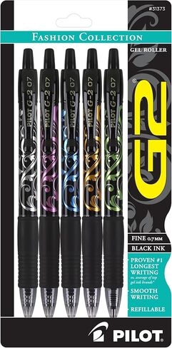 Pilot ، G2 Premium Gel Roller Pens ، Fine Point 0.7 مم ، مجموعة أزياء ، أسود ، حزمة 10 in Kuwait