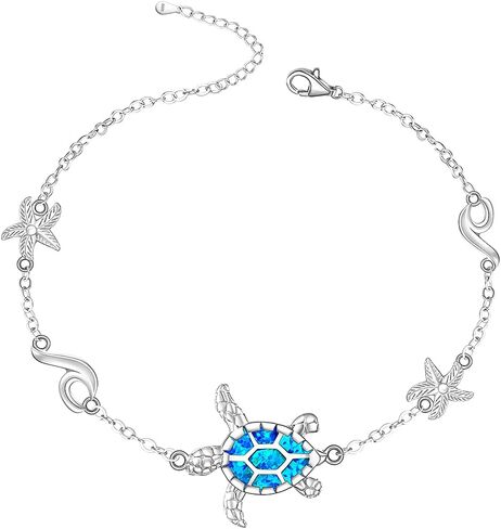 Sea Turtle Ankle Bracelets for Women Blue Opal Turtle Anklet Sterling Silver Sea Beach Starfish Octopus Conch Ocean Anklets Jewelry Mothers Day Summer Gifts in Saudi Arabia