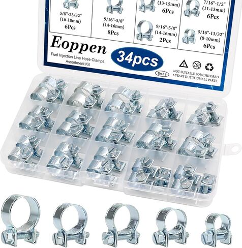 34Pcs 5 Sizes 8-18mm Fuel Line Clamp Assortment Kit, 1/4Inch 5/16Inch 3/8Inch Fuel Injection Gas Line Hose Clamps for Diesel Petrol Pipe in Kuwait