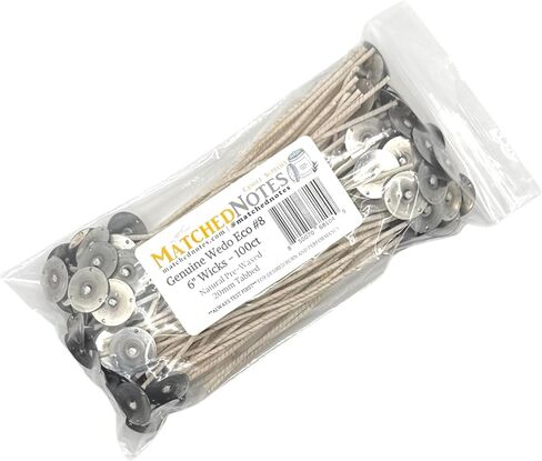 100ct Genuine Eco 10 Candle Wicks - 6" Length - 20mm Wick Tab - Natural Wax Coating - Top Selling Wick in Kuwait