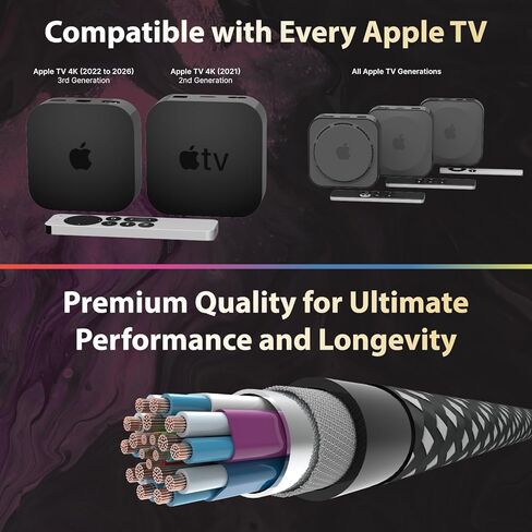 TotalMount Cinema Grade – Gold-Plated HDMI Cable for Apple TV – HD, 4K, 8K, and 10K – Full Apple TV Compatibility (3 Feet) in Kuwait