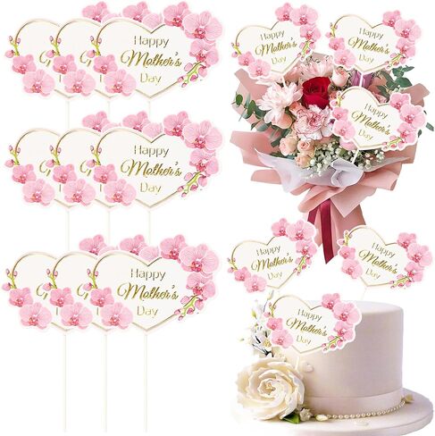 Gyufise 12pcs Happy Mother's Cake Cake Topcake Decorations Pink Flower Flower Mother's Cupcake Topcake Topcake Decoration for Mom's Birthday Party Supplies Mix Mix Size in Kuwait