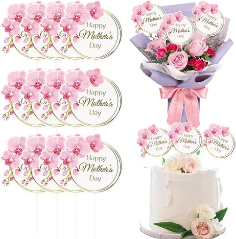 Gyufise 12pcs Happy Mother's Cake Cake Topcake Decorations Pink Flower Flower Mother's Cupcake Topcake Topcake Decoration for Mom's Birthday Party Supplies Mix Mix Size in Kuwait
