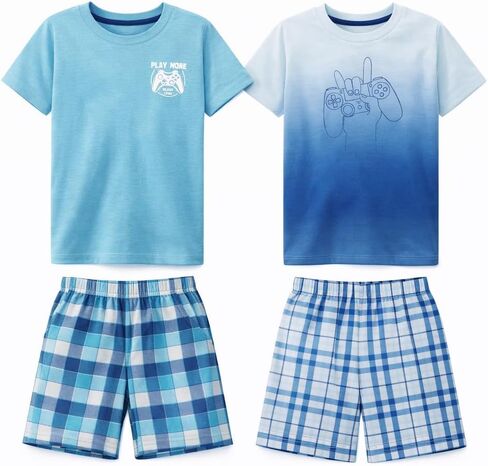 Boys Pajamas مجموعة-4 قطع الصيف PJS تي شيرت الأكمام القصيرة والسراويل ، والبنين نوم ، مراهقون الأطفال أحجام بيجاما 5-20 in Kuwait