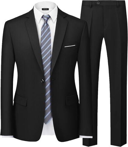 MY'S Men's 2 Piece Suit, One Button Slim Fit Jacket and Pants with Tie, Classic Blazer for Weddings Business Party in Kuwait