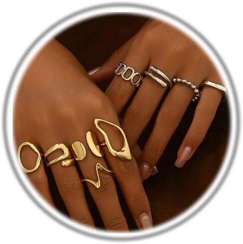 Chunky Gold Stackable Rings Set for Women,Vintage Knuckle Rings Dainty Hollow Carved Joint Finger Midi Rings Pack Adjustable Signet Rings Jewelry Mixed Size in Kuwait