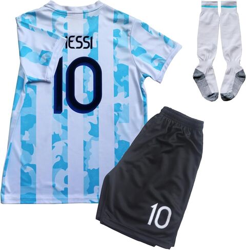 الأرجنتين #10 ليو 2021 كوبا أمريكا هوم كرة قدم للأطفال لكرة القدم جيرسي/السراويل القصيرة/الجوارب طقم هدايا مقاسات الشباب in Kuwait