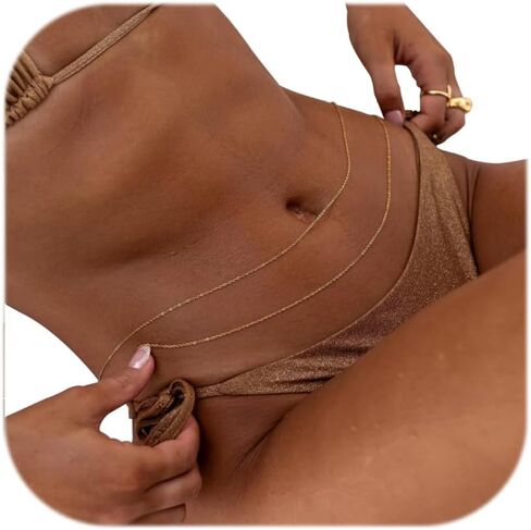 Gold Body Chain for Waist 2Pcs 14K Gold Plated Sexy Belly Chains for Women Beads Cuban Waist Chain Jewelry for Beach Accessories 26.77-52.36Inch in Kuwait