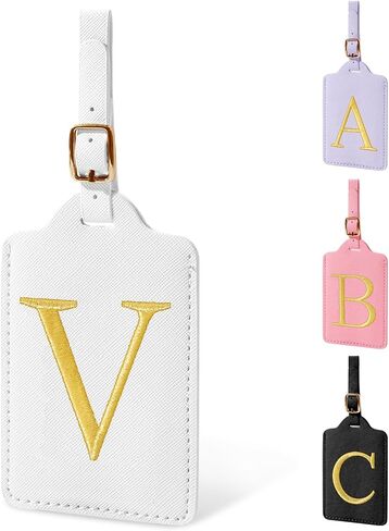 Personalized Initial Luggage Tags for Suitcase TSA Approved, White Leather Cute Luggage Tag with Privacy Cover Name Card, Embroidered Custom Luggage Tags Travel Baggage Tags Gifts for Women Kids(P) in Kuwait
