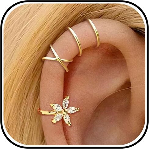 Ear Cuffs Non Piercing Ear Cuff Earrings for Women Trendy Clip on Cartilage Earring Stacks Non Pierced Fake Earrings Jewelry Birthday Mothers Day Gifts in Kuwait