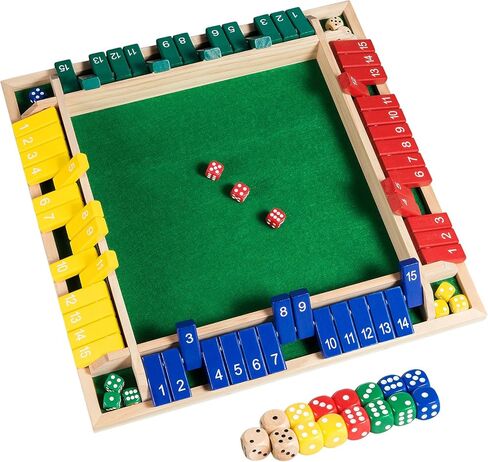 Upgrade Shut The Box Dice Game 1-4 Player, Wooden Board Table Math Games with 16 Dices, Classics Tabletop Version Games for Kids & Adults, Home, Classroom, Party or Pub (14 Inches) in Kuwait