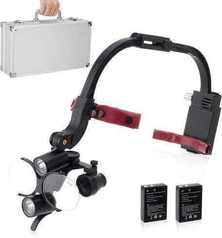 Head-Mounted Dental Loupes with LED Headlamp 2.5X/3.5X Magnification, Dual Rechargeable Batteries & Ergnomic Design for Clear Vision and Comfortable Use in Kuwait