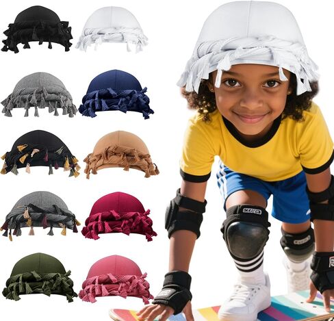 Babalet Turban Durag for Kids Boys Girls Silk Satin Lined Turban Beanies Pre-Tied Head Wraps with Twistable Tassel Tail in Kuwait