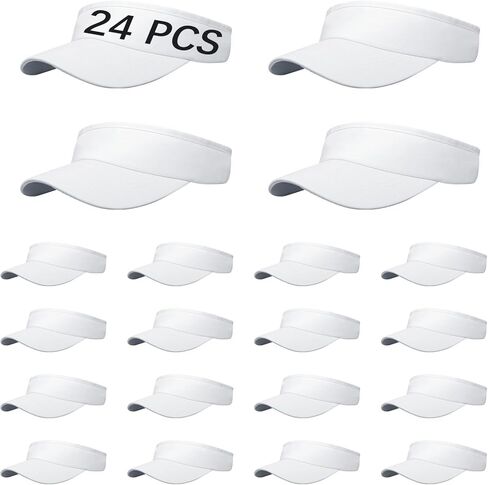 24 PCS White Empty Top Hat Bulk Solid Color Blank Adjustable Sport Sun Visor Hats Athletic Visor Caps for Women and Men Summer Outdoor Anti Ultraviolet for Beach Golf Tennis Baseball in Saudi Arabia
