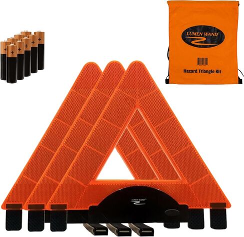 مجموعة مثلث التحذير في حالات الطوارئ مع حقيبة تخزين برباط و9 بطاريات قلوية AAA - إضاءة LED داخلية مدمجة وانعكاس خارجي in Kuwait