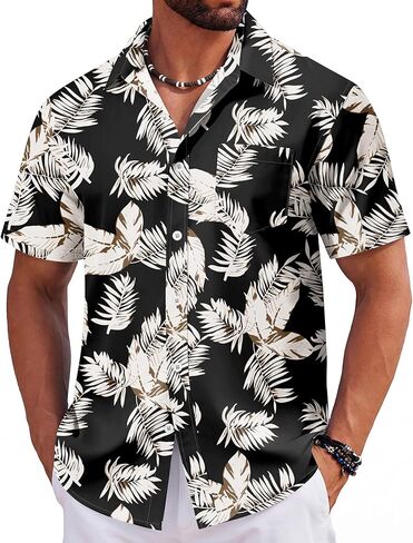 COOFANDY Mens Hawaiian Shirts Short Sleeve Tropical Button Down Shirts Floral Summer Beach Shirt in Kuwait