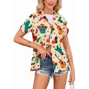 Cinco De Mayo Shirt Women Outfit Mexican Fiesta Funny Button Down Short Sleeve Mexico Blouse Tops in Saudi Arabia