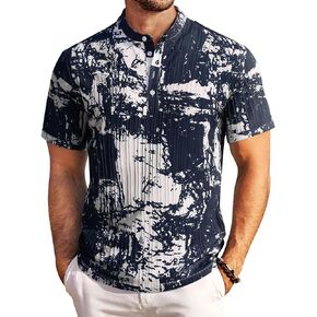 COOFANDY Men Casual Henley Tee Shirt Short Sleeve Band Collar Summer Beach Textured T-Shirt in Saudi Arabia