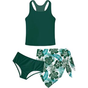 Lovekider 6-12 Years Girls 3 Piece Bathing Suit Quick Dry Swimsuit Tankini Set with Cover Up UPF 50+ Swimwear in Kuwait