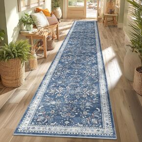 yamaziot قابلة للغسل Rug 2x8 - سجادة عداء في رابط الأزهار الزهرية غير المتقلب مع دعم المطاط ، السجاد الصوف المنخفض الصوف المليء بالمطبخ ، الغسيل ، غرفة النوم ، المدخل ، الأسود/البحرية الموروثة in Kuwait