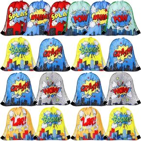 Clabby 12 Pcs Hero Party Drawstring Backpacks Bulk Hero Party Favors Gift Bags Comic Book Boom Goodie Candy Treat Bag for Birthday Party in Kuwait