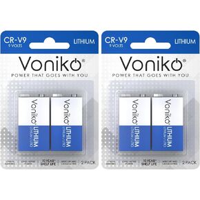 Voniko Lithium Batteries 9 Volt 2 Pack – 9V Lithium Batteries – Long Life Smoke Detector Batteries 10 Years Shelf Life - 9 Volt Battery for Smoke Alarms and Medical Equipment in Kuwait