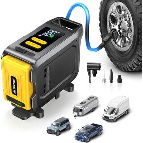 مضخة هواء AUXITO لإطارات السيارات، منفاخ إطارات محمول يعمل بالبطارية، ضاغط هواء للسيارة والدراجة النارية مع ضوء LED لقياس الضغط الرقمي، إعداد مسبق وإيقاف تلقائي in Kuwait