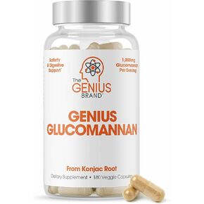 Genius Glucomannan 1,000mg Per Serving, 180 Capsules - Natural Fiber Source, Supports Regularity, Healthy Weight Management, Digestive Support, Non-GMO, Gluten Free in Kuwait