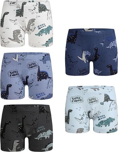 Donella Boys' Cotton Underwear 5 Pack - Soft Stretch Trunks for Boys, Dinosaur Print in Kuwait