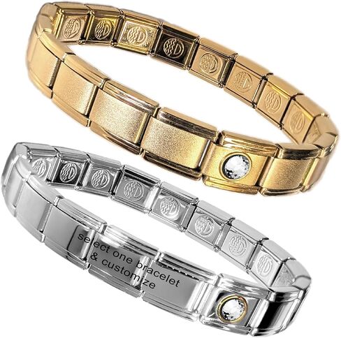 Dolceoro Birthstone Charm Bracelet Jewelry, SILVER or GOLD Color Italian Modular Family Birthstone Charm Starter Stainless Steel in Kuwait