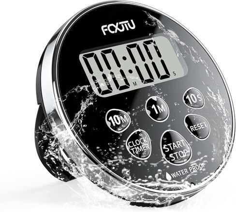 FCXJTU Digital Waterproof Shower Clock Timer, Bathroom Shower Countdown Timer, Kitchen Cooking Timer with Alarm, Magnetic Back, Stand Dark Black in Kuwait