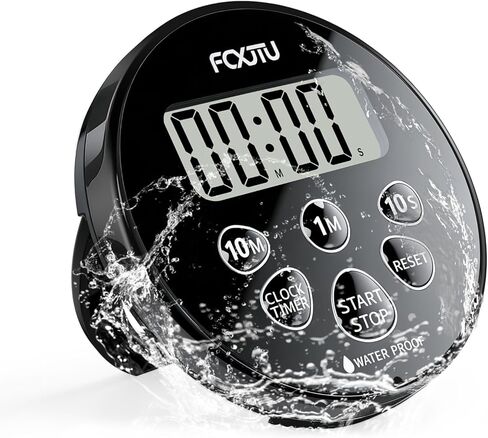 FCXJTU Digital Waterproof Shower Clock Timer, Bathroom Shower Countdown Timer, Kitchen Cooking Timer with Alarm, Magnetic Back, Stand Dark Black in Kuwait