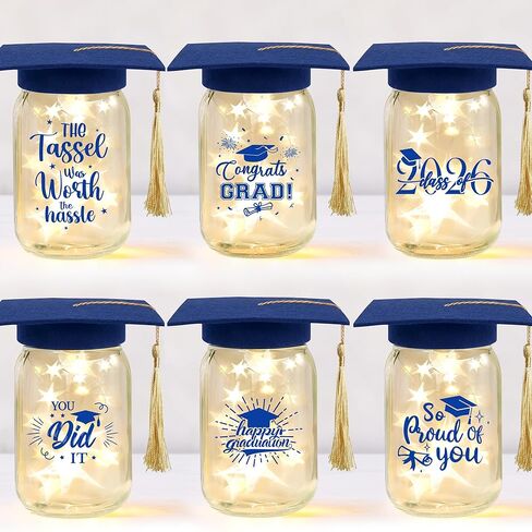 6 Sets 2025 Graduation Centerpieces for Tables, Glowing Mason Jar Centerpieces with Graduation Caps, Glowing Money Jars for College High School Congrats Grad Party Decor Supplies in Saudi Arabia