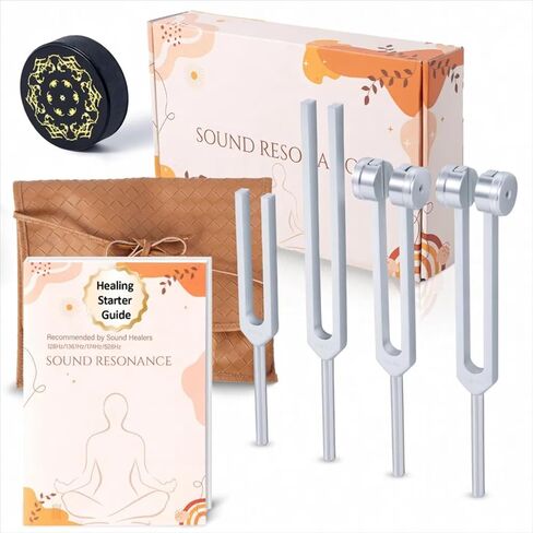 Tuning Forks for Healing Set, Including Four Frequency 128Hz, 136.1Hz, 174Hz, 528Hz Yoga and Meditation Accessories, Chakra Sound Therapy Instruments with Tuning Fork Activator and Vegan Leather Pouch in Kuwait