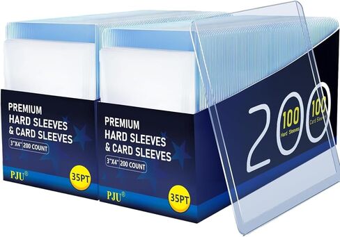 200 Card Sleeves Top Loaders for Cards, 3"x4" Baseball Card Protectors Hard Plastic, Toploads for Cards, Hard Card Sleeves, Sports Card Holder for Trading Card (100 Top loaders + 100 Soft Sleeves) in Kuwait