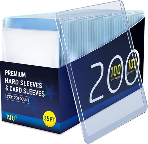 200 Card Sleeves Top Loaders for Cards, 3"x4" Baseball Card Protectors Hard Plastic, Toploads for Cards, Hard Card Sleeves, Sports Card Holder for Trading Card (100 Top loaders + 100 Soft Sleeves) in Kuwait
